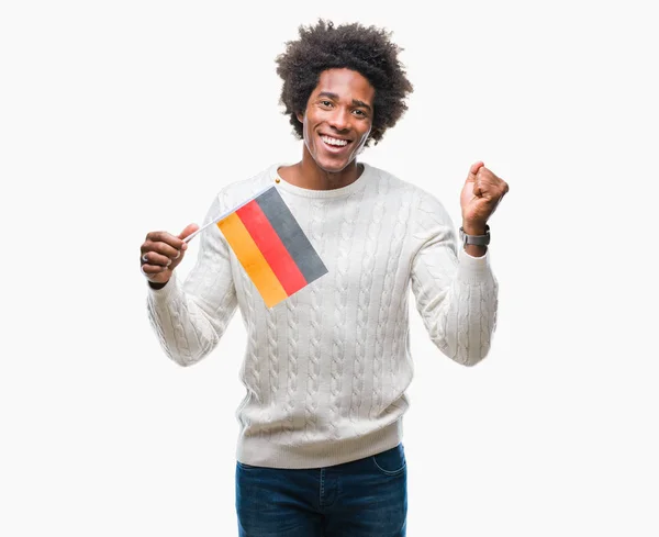 Afro Amerikansk Man Flagga Tyskland Över Isolerade Bakgrunden Skriker Stolt — Stockfoto