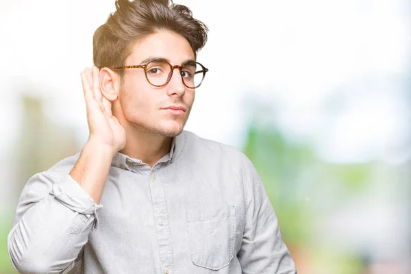 Young Handsome Man Wearing Glasses Isolated Background Smiling Hand Ear — Stock Photo, Image