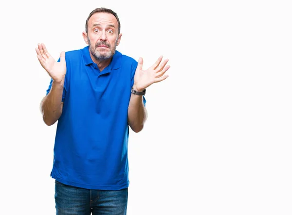 Middle Age Hoary Senior Man Isolated Background Clueless Confused Expression — Stock Photo, Image