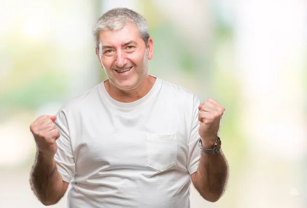 Hombre Mayor Guapo Sobre Fondo Aislado Muy Feliz Emocionado Haciendo —  Fotos de Stock