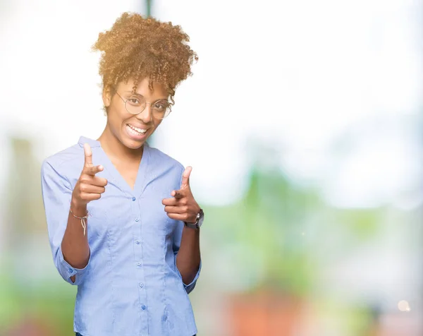 Beautiful Young African American Business Woman Isolated Background Pointing Fingers — Stock Photo, Image