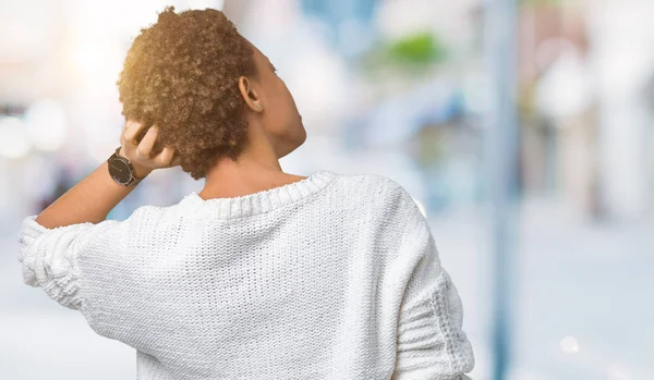 Beautiful Young African American Woman Wearing Sweater Isolated Background Backwards — Stock Photo, Image