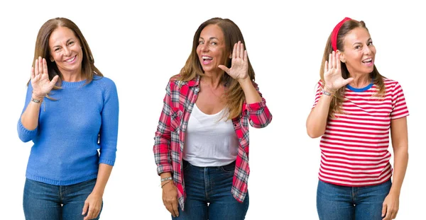 Collage Hermosa Mujer Mediana Edad Sobre Fondo Aislado Renuncia Decir — Foto de Stock