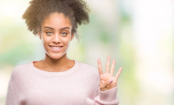 Jonge Afro Amerikaanse Vrouw Dragen Winter Trui Geïsoleerde Achtergrond Weergeven — Stockfoto