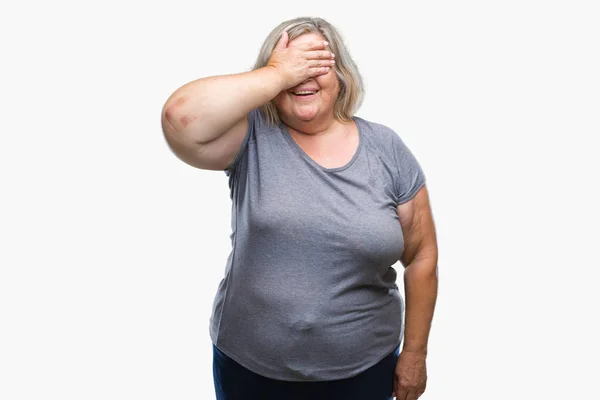 Senior Más Tamaño Mujer Caucásica Sobre Fondo Aislado Sonriendo Riendo —  Fotos de Stock