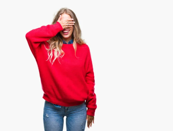 Schöne Junge Blonde Frau Winterpullover Über Isoliertem Hintergrund Lächelnd Und — Stockfoto