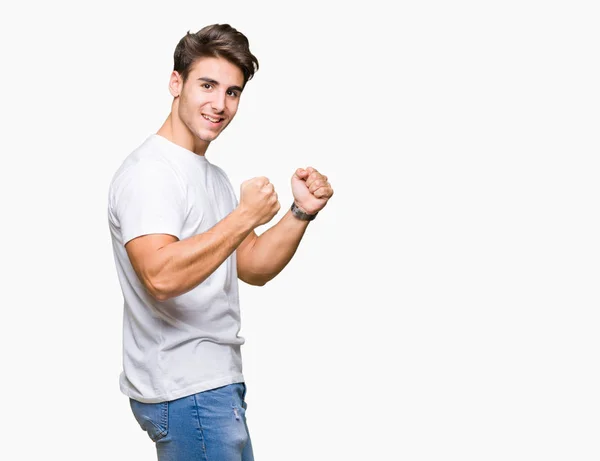 Jeune Bel Homme Portant Shirt Blanc Sur Fond Isolé Très — Photo