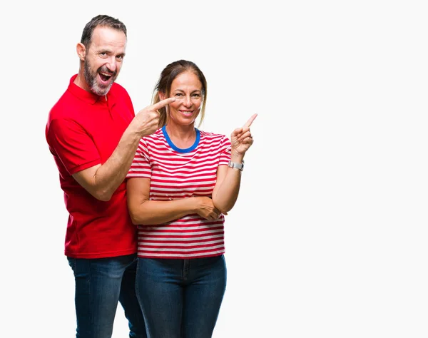 Middle Age Hispanic Couple Love Isolated Background Big Smile Face — Stock Photo, Image