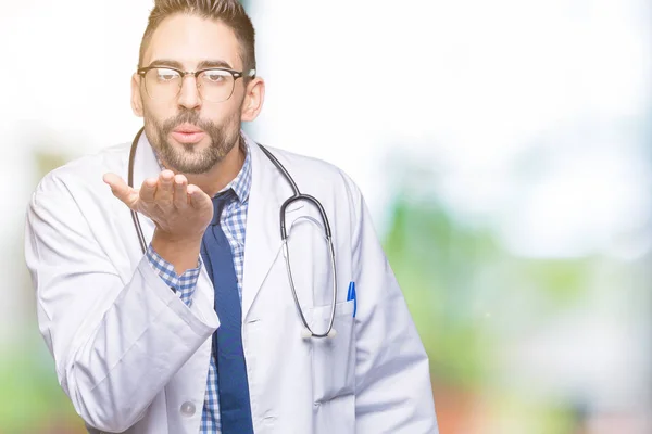 Handsome Young Doctor Man Isolated Background Looking Camera Blowing Kiss — Stock Photo, Image