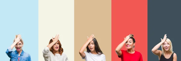 Collage Gruppen Vacker Casual Kvinna Över Vintage Höst Färger Isolerad — Stockfoto