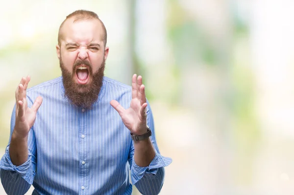 Young Caucasian Hipster Man Isolated Background Crazy Mad Shouting Yelling — Stock Photo, Image