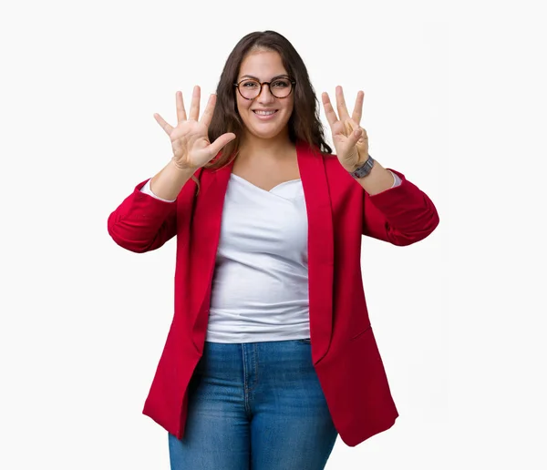 Mooie Grootte Jonge Zakenvrouw Dragen Elegante Jas Bril Geïsoleerde Achtergrond — Stockfoto