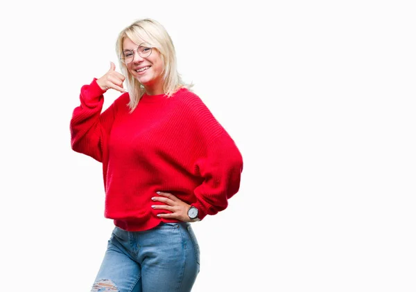 Joven Mujer Rubia Hermosa Usando Suéter Gafas Sobre Fondo Aislado —  Fotos de Stock