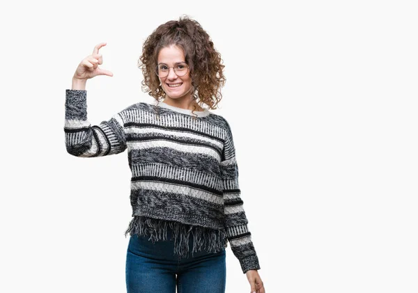 Schöne Brünette Lockige Haare Junges Mädchen Mit Brille Über Isoliertem — Stockfoto