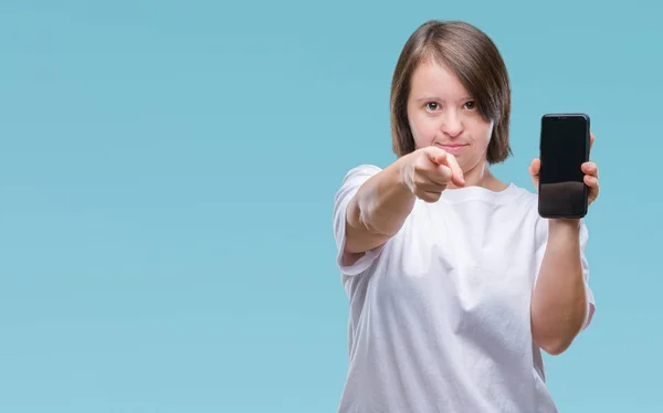 Jonge Volwassen Vrouw Met Het Syndroom Van Smartphone Scherm Tonen — Stockfoto