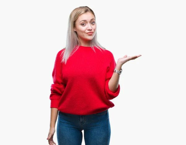 Young Blonde Woman Wearing Winter Sweater Isolated Background Smiling Cheerful — Stock Photo, Image