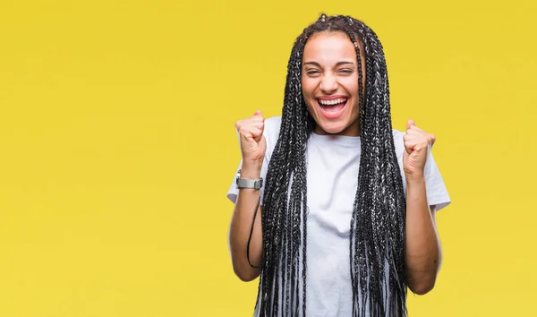 Jonge Gevlochten Hair Afrikaans Amerikaans Meisje Geïsoleerde Achtergrond Enthousiast Voor — Stockfoto