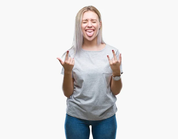 Junge Blonde Frau Über Isoliertem Hintergrund Die Mit Verrücktem Gesichtsausdruck — Stockfoto