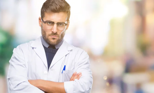 Young Handsome Man Wearing Doctor Scientis Coat Isolated Background Skeptic — Stock Photo, Image