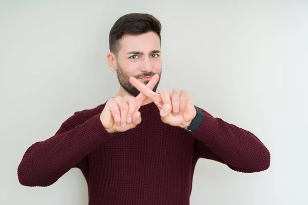 Jovem Homem Bonito Vestindo Uma Camisola Sobre Fundo Isolado Expressão — Fotografia de Stock