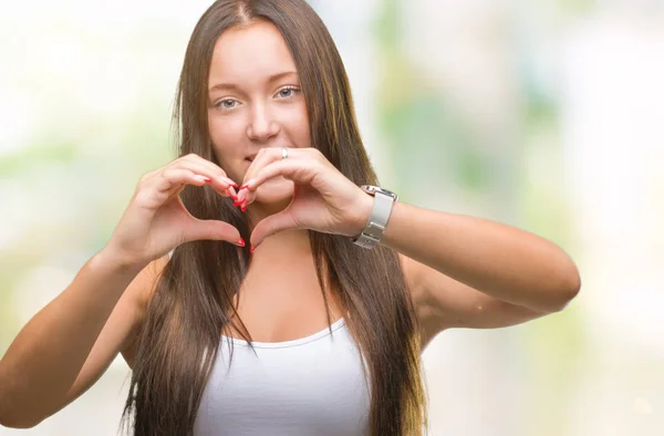 Joven Mujer Hermosa Caucásica Sobre Fondo Aislado Sonriendo Amor Mostrando — Foto de Stock