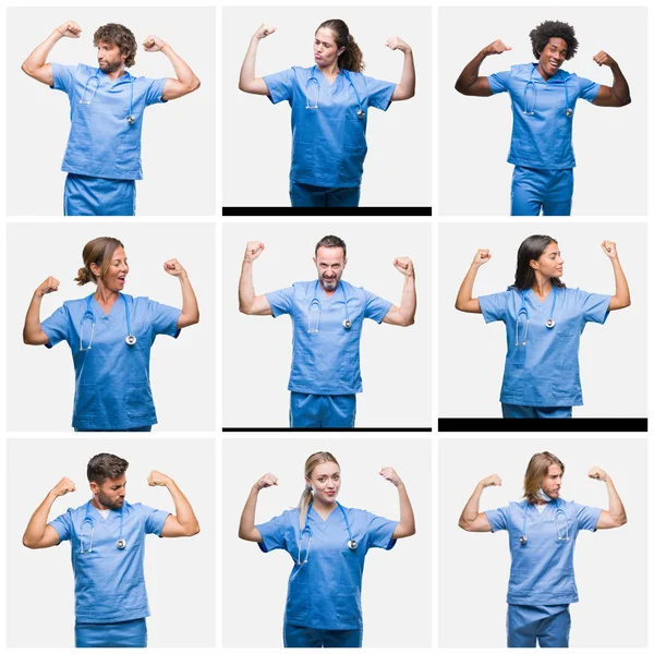 Collage Einer Gruppe Professioneller Ärzte Und Krankenschwestern Vor Isoliertem Hintergrund — Stockfoto