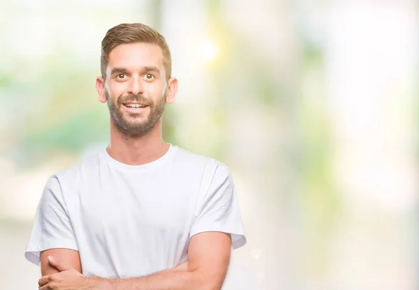 Jonge Knappe Man Geïsoleerde Achtergrond Blij Gezicht Lachend Met Gekruiste — Stockfoto