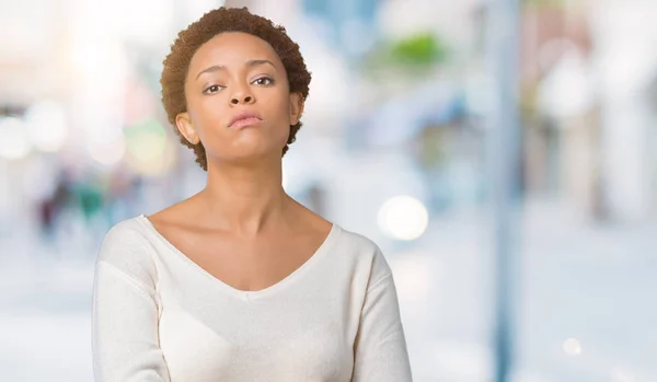 Mladá Africká Americká Žena Nad Izolované Pozadí Skeptik Nervózní Nesouhlasným — Stock fotografie