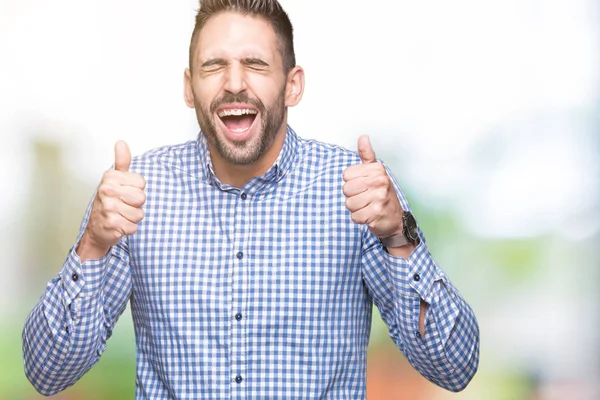 Young Handsome Man Isolated Background Excited Success Arms Raised Celebrating — Stock Photo, Image