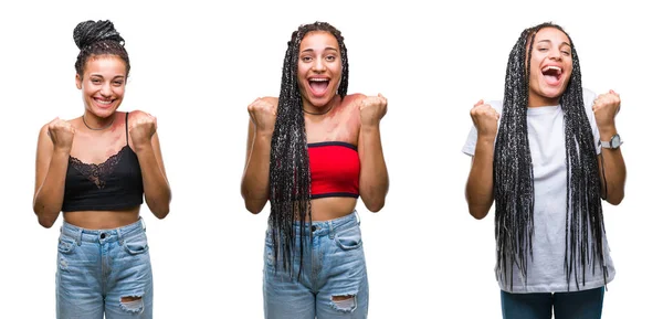 Collage Beautiful Braided Hair African American Woman Birth Mark Isolated — Stock Photo, Image