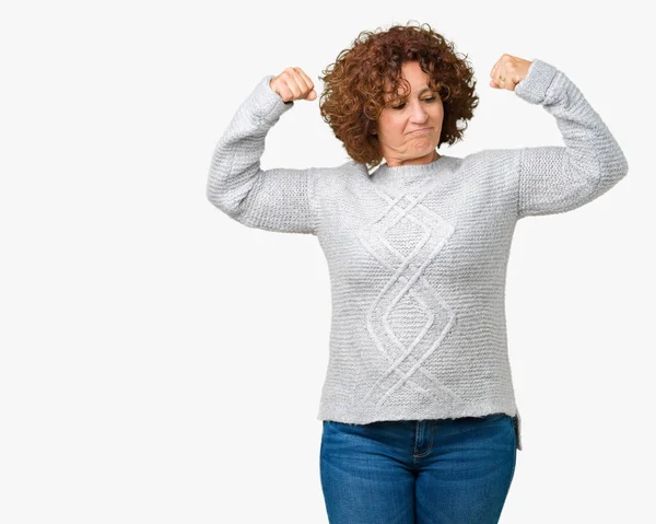 Senior Vrouw Mooi Midden Ager Winter Trui Dragen Geïsoleerd Achtergrond — Stockfoto