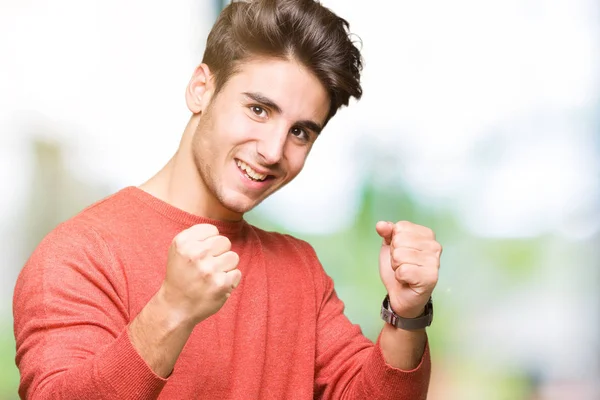 Homem Bonito Jovem Sobre Fundo Isolado Muito Feliz Animado Fazendo — Fotografia de Stock