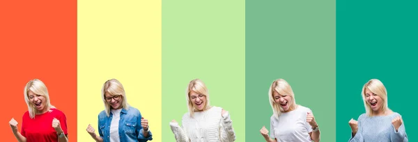 Collage Smuk Blondine Kvinde Levende Vintage Isoleret Baggrund Meget Glad - Stock-foto