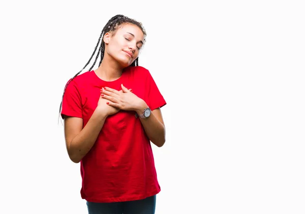 Joven Chica Afroamericana Trenzada Pelo Sobre Fondo Aislado Sonriendo Con —  Fotos de Stock