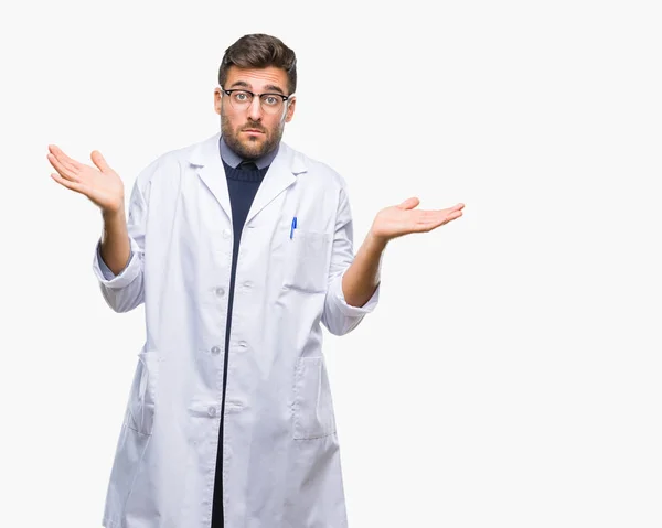 Young Handsome Man Wearing Doctor Scientis Coat Isolated Background Clueless — Stock Photo, Image