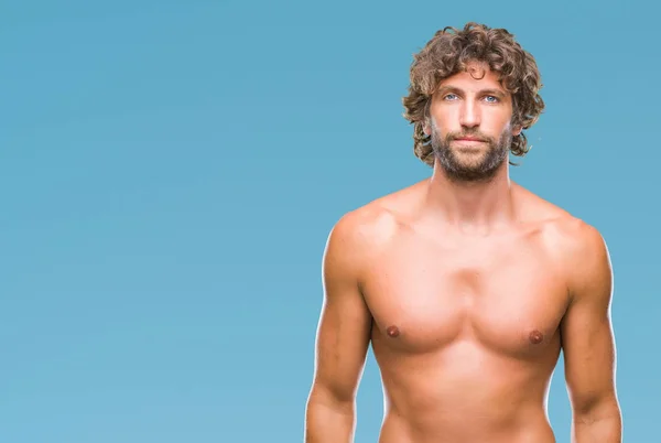Knappe Spaanse Model Man Sexy Shirtless Geïsoleerde Achtergrond Met Ernstige — Stockfoto