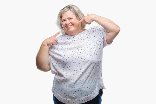 Senior Más Tamaño Mujer Caucásica Sobre Fondo Aislado Sonriendo Confiado —  Fotos de Stock