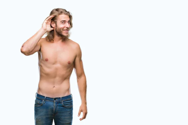 Jeune Homme Beau Torse Aux Cheveux Longs Montrant Corps Sexy — Photo