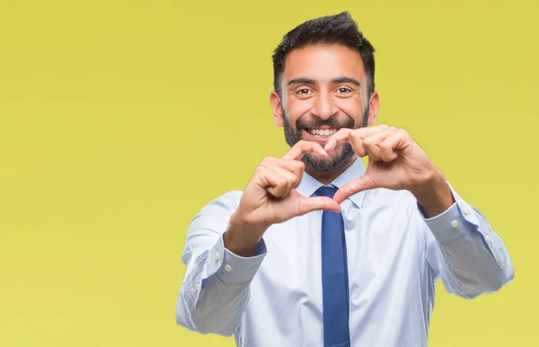 Adult Hispanic Business Man Isolated Background Smiling Love Showing Heart — Stock Photo, Image