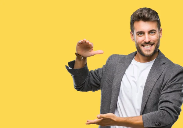 Joven Hombre Negocios Guapo Sobre Fondo Aislado Gesto Con Las —  Fotos de Stock