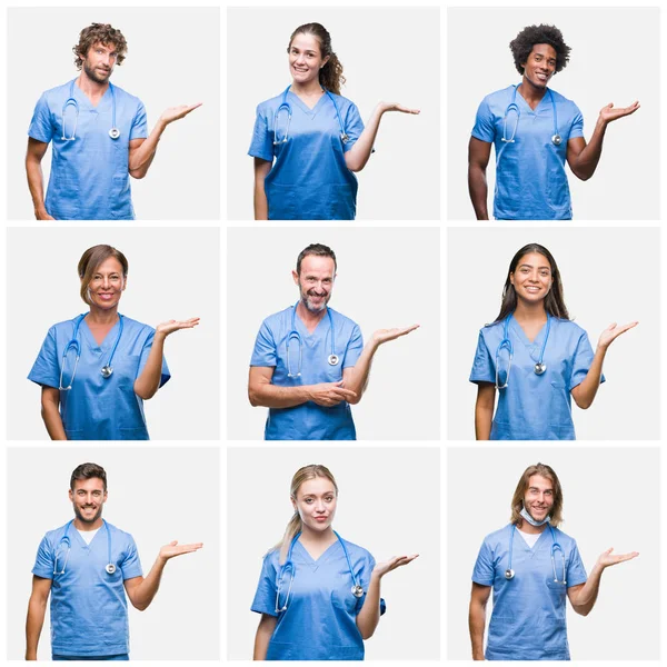 Colagem Grupo Profissionais Médicos Enfermeiros Pessoas Sobre Fundo Isolado Sorrindo — Fotografia de Stock