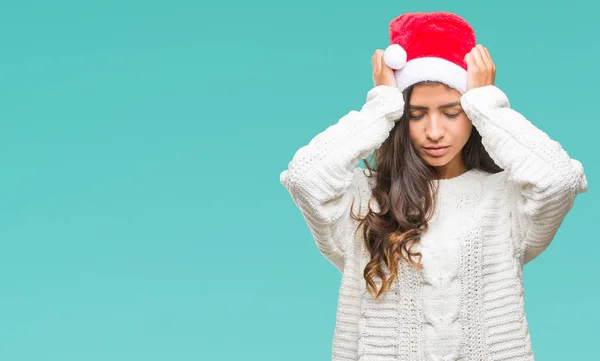 Giovane Donna Araba Indossa Cappello Natale Sfondo Isolato Che Soffre — Foto Stock