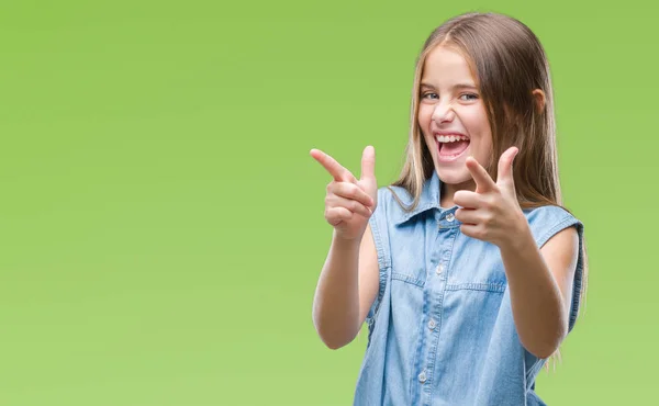 Mooi Meisje Geïsoleerde Achtergrond Wijzen Vingers Naar Camera Met Gelukkig — Stockfoto