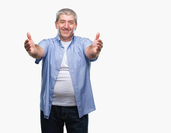 Hombre Mayor Guapo Sobre Fondo Aislado Mirando Cámara Sonriendo Con —  Fotos de Stock