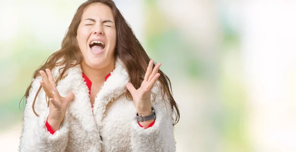 Mulher Bonita Size Jovem Vestindo Casaco Ovelha Inverno Sobre Fundo — Fotografia de Stock