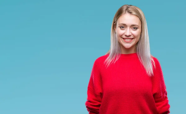 Giovane Donna Bionda Che Indossa Maglione Invernale Sfondo Isolato Con — Foto Stock