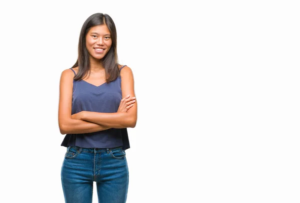 Jovem Mulher Asiática Sobre Fundo Isolado Rosto Feliz Sorrindo Com — Fotografia de Stock