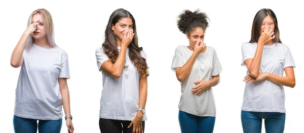 Collage Einer Gruppe Chinesischer Arabischer Afrikanisch Amerikanischer Frauen Vor Isoliertem — Stockfoto