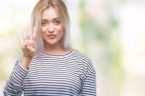 Joven Rubia Sobre Fondo Aislado Mostrando Apuntando Hacia Arriba Con — Foto de Stock