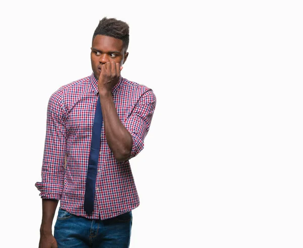 Jovem Homem Negócios Afro Americano Sobre Fundo Isolado Olhando Estressado — Fotografia de Stock